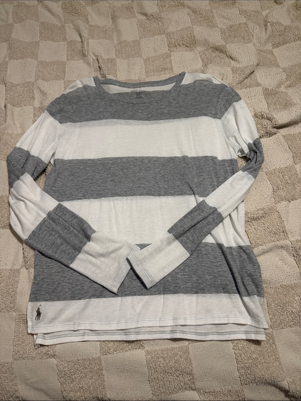 Ralph Lauren women’s Gray and White Striped Crewneck Tee